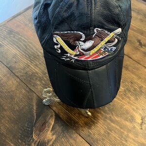 Vintage America Black Leather Hat with Eagle Embroidery